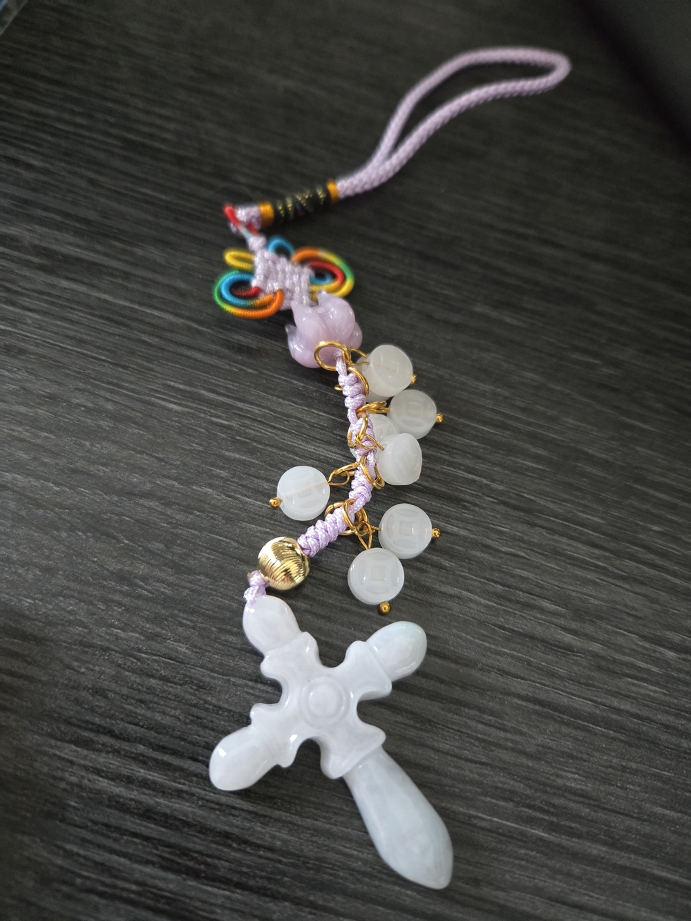 Jade Cross Charm with Beaded Accents